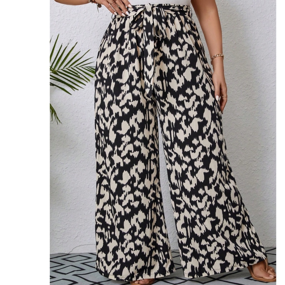 Plus Leopard Print Stretchy Waist Wide leg Pants